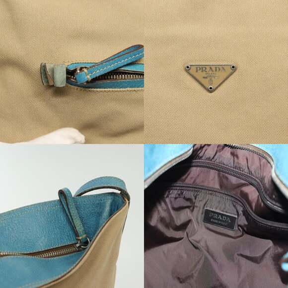 PRADA Shoulder Bag Canvas Beige Silver - Picture 11 of 12